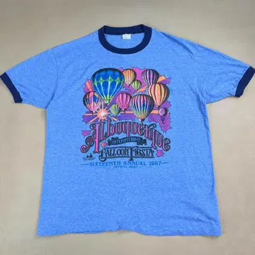 80s 링거 T셔츠 기구 벌룬 페스티벌 네이비 빈티지