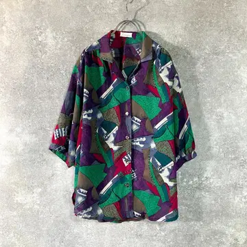 오픈 카라 셔츠 7부 소매 올 패턴 비침 있음 캐주얼 셔츠 패턴 셔츠