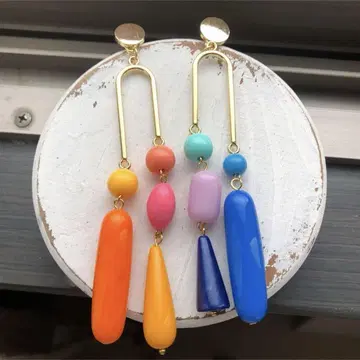 큼직한 컬러풀 빈티지 비즈 골드 흔들리는 귀여운 귀걸이