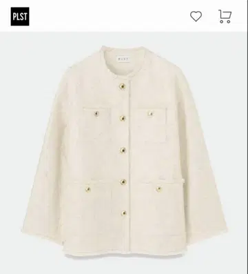 새상품급 PLST 플라스테 트위드 노카라 재킷 라메 크림 S