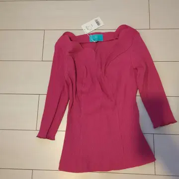 핑크 리브 편직 오부 소매 스웨터 heart closet