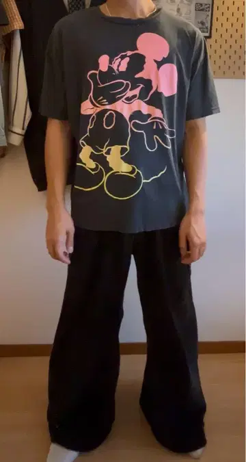 H&M 디즈니 반팔 빈티지 T셔츠 미키마우스 캐릭터 블랙