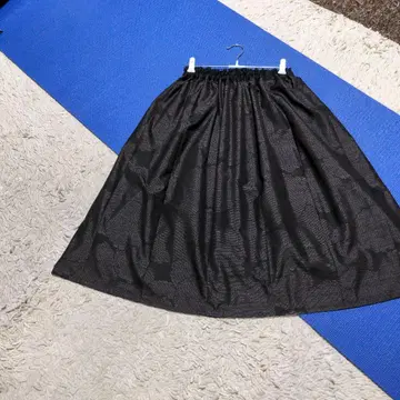 본고장 진흙 오시마 명주 (7말) 플레어 스커트 블랙 허리밴딩