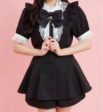 시크릿 허니 액세서리 리본 레이스 프릴 반팔 셋업