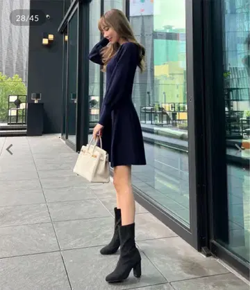 네이비 긴팔 미니 원피스 고베 레터스 오카베 아유미