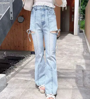 INGNI 사이드 리본 컷 아웃 데님 M