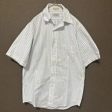 90년대 USA제 L.L.Bean 반팔 셔츠 화이트/파랑 스트라이프