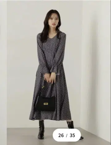 PROPORTION BODY DRESSING 리본 포함 도트 무늬 원피스