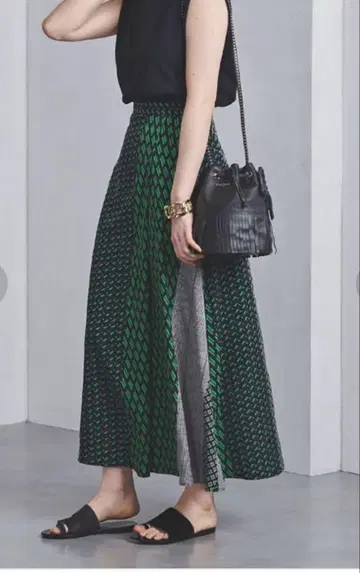 UNITED ARROWS 멀티 패턴 롱 스커트 36 그린