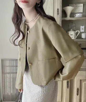 Meiru 금장 버튼 노카라 자켓