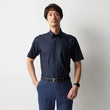 반팔 슈퍼 논아이론 스트레치 셔츠 버튼 다운 직조 무늬