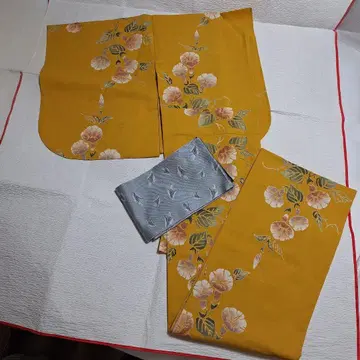 여성용 유카타 나팔꽃 겨자색 고전 손바느질