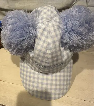 디즈니 나카요시 클럽 캡 미키 쉐이프 스카이블루 체크 모자