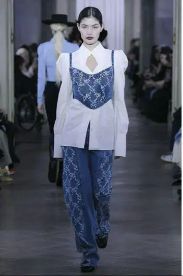 FETICO FLOWER EMBROIDERED DENIM BUSTIER