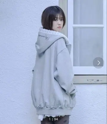 스미언 오버사이즈 레이스 집 후드티
