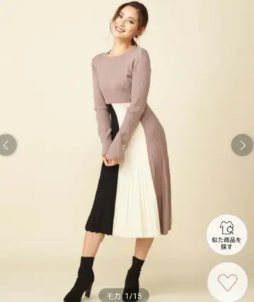 컬러 블록 긴팔 니트 원피스