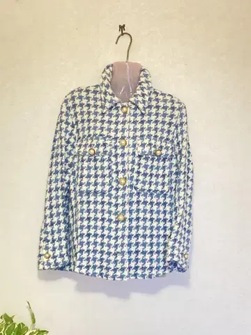 새상품급 ZARA 크롭 트위드 하운드투스 패턴 블루 자켓