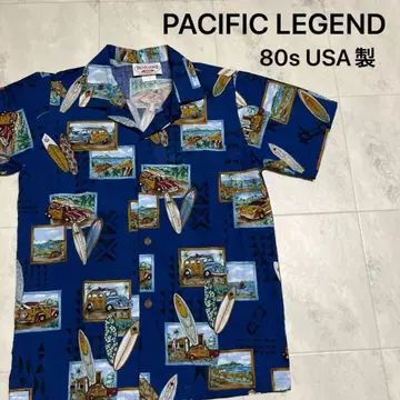 80s USA제 퍼시픽 레전드 알로하 셔츠 오픈 카라 벽화