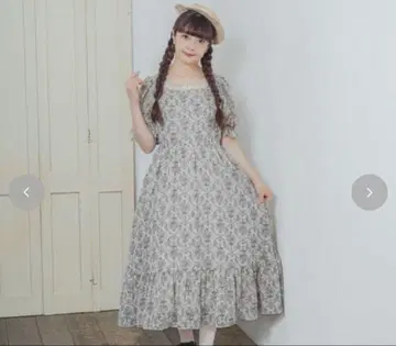 여성용 스퀘어 프릴 원피스 시마무라 아오키 미사코 베이지 S 사이즈