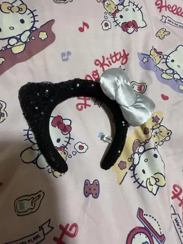 USJ 머리띠 블랙 스팽글 실버 리본