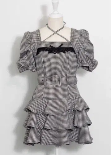 pium 티어드 프릴 미니 원피스 깅엄 체크