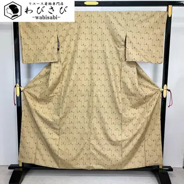 명주 기모노 십자가 격자 무늬 마른 들판색 K-3968