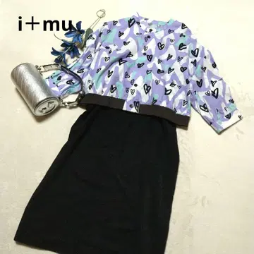 새상품급 i+mu 하트 무늬 7부 소매 상의 셔츠 자켓 센소유니코