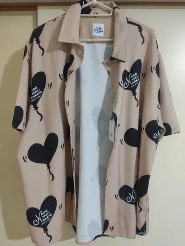 미사용 카오나카 하트 무늬 반팔 셔츠 XS 베이지