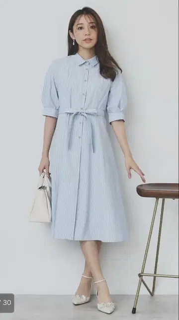 스트라이프 셔츠 원피스 [ 세탁기 사용 가능 / 이지 다리미 ]