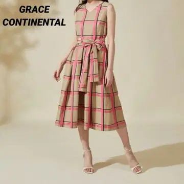 새상품급 그레이스 콘티넨탈 타프타 체크 리본 원피스 36