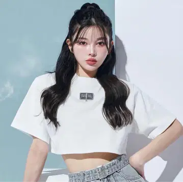 Darich 컷 데님 박스 숏 티셔츠