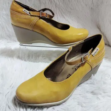 메피스토 23.5 노랑 에나멜 웨지솔 멜리 제인 +6cm
