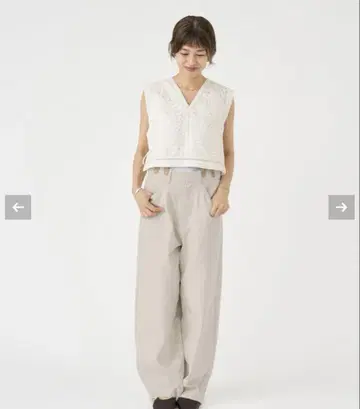 IENA 린넨 네이비 서스펜더 워커즈 슬랙스 38 내추럴