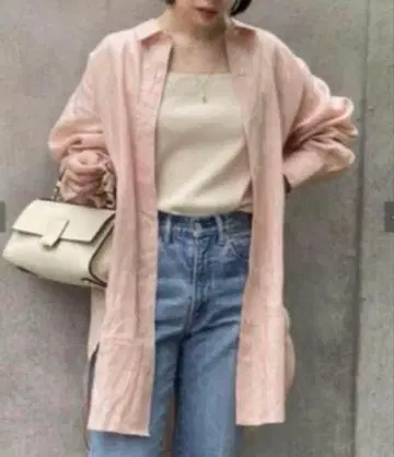 노블 린넨 오버 코쿤 셔츠 핑크 겉옷 린넨