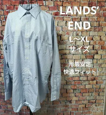 LANDS' END 긴팔 드레스 셔츠 L~XL 체크 핏 형태 안정