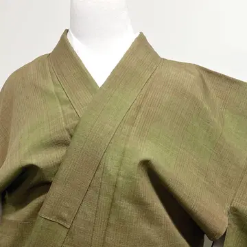 코몬 츠무기 이치마츠 줄무늬 격자 그린 기모노 023k