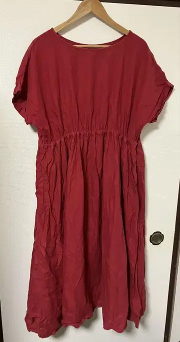 nest robe 린넨 원피스 2way 뒷 드로스트 리본 반팔 빨간색