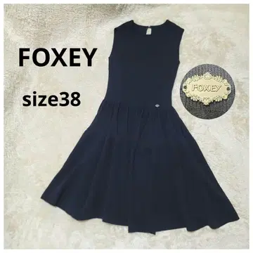 새상품급 FOXEY 폭시 원피스 프리즘 로고 플레이트 네이비 38