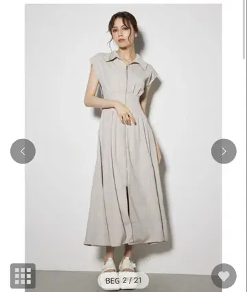 사이드라인 지퍼 플레어 원피스 베이지