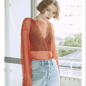 jouetie 오버 메쉬 상의 M 사이즈 오렌지