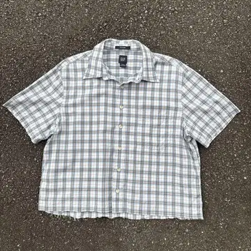 90s 올드 갭 체크 셔츠 반팔 블루