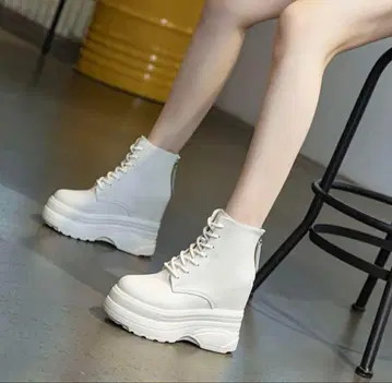 통굽 스니커즈 여성용 11cm 업 인힐 웨지 부츠 레이스업