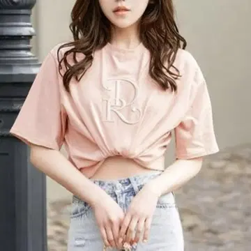 다리치 자수 로고 DR 자수 t셔츠 핑크