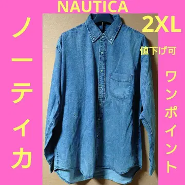 NAUTICA 원포인트 데님 긴팔 셔츠 가슴 포켓 부착