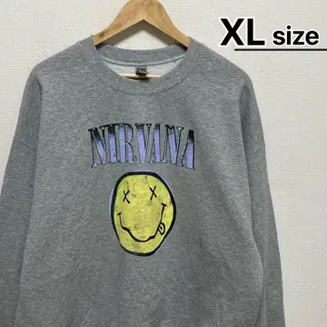 NIRVANA 맨투맨 XL 그레이 스마일리 페이스 니코짱 밴딩