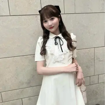 An MILLE 레이스 프릴 칼라 미니 OP 화이트