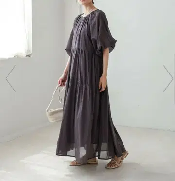 미사용 Bab bou jeloud 다크 그레이 롱 원피스 인도 면