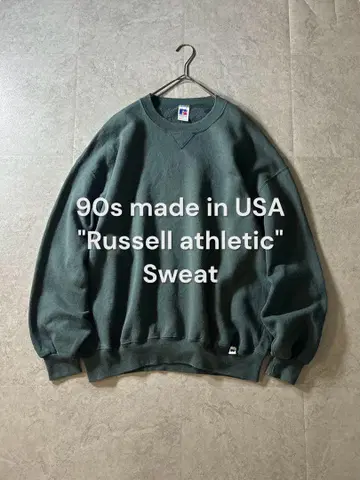 90s USA Russell athletic 맨투맨 앞V 모스그린