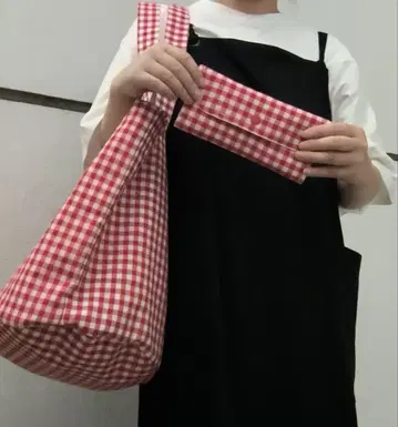 핸드메이드 깅엄 체크 패턴 장지갑