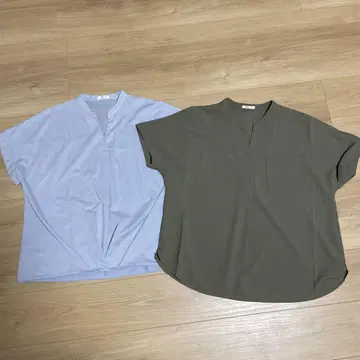 V넥 스트라이프 셔츠 반팔 2개 세트